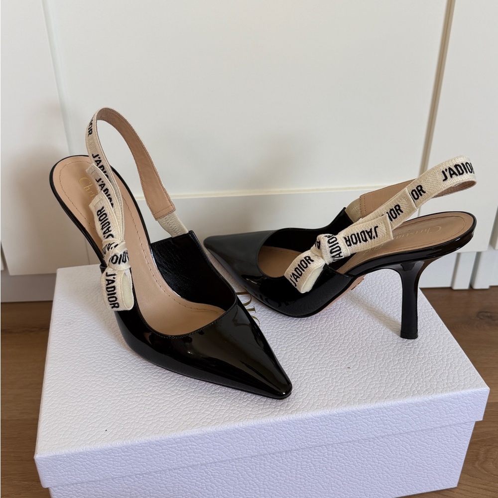 Dior Black Patent Slingback Pump with J'Adior Canvas Strap - Picture 2 of 5